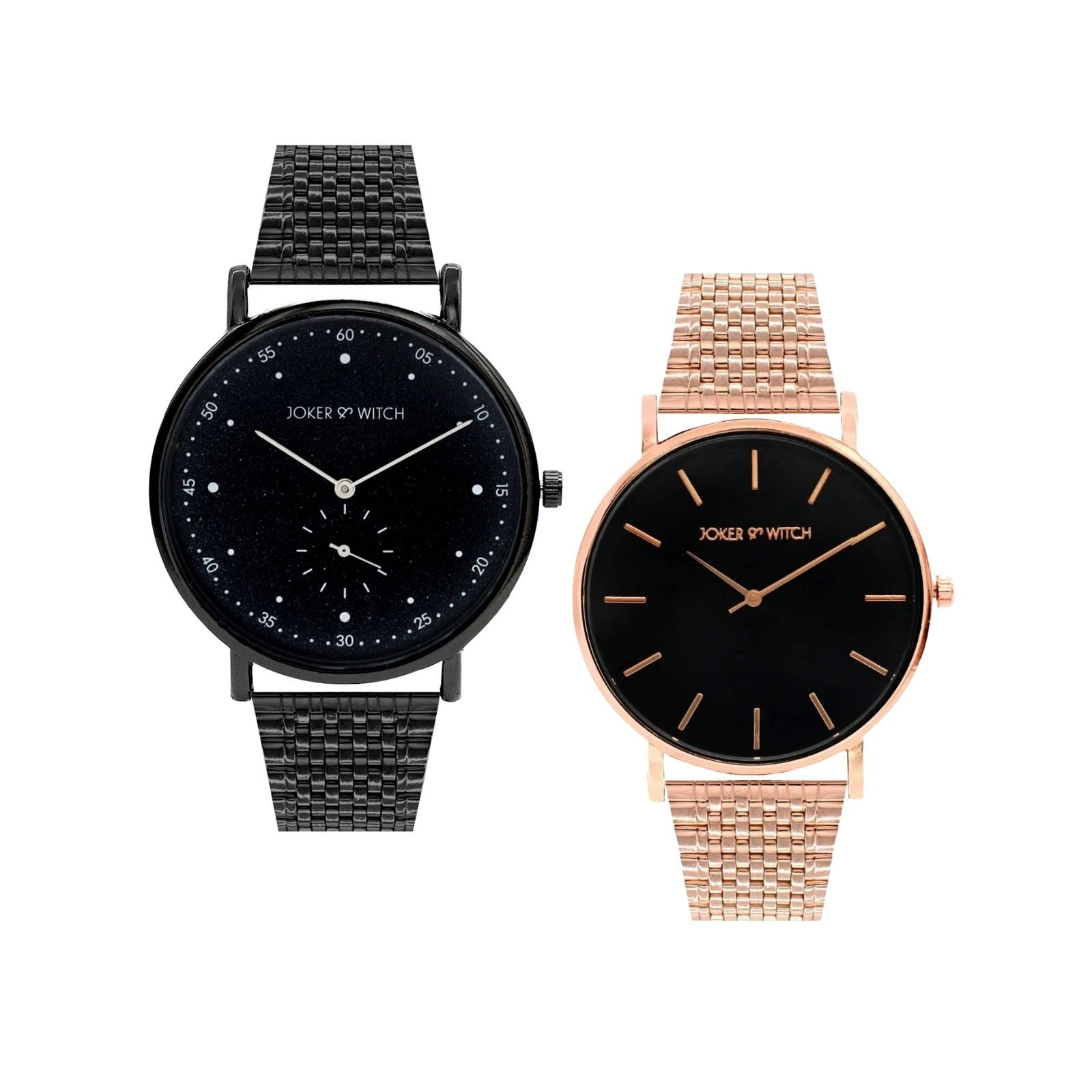 Joker & Witch Stainless Steel Mac & Cheese Couple Analogue Watch, Black Dial, Black Band (B0BVB531T8) Amazon Price History, Amazon Price Tracker