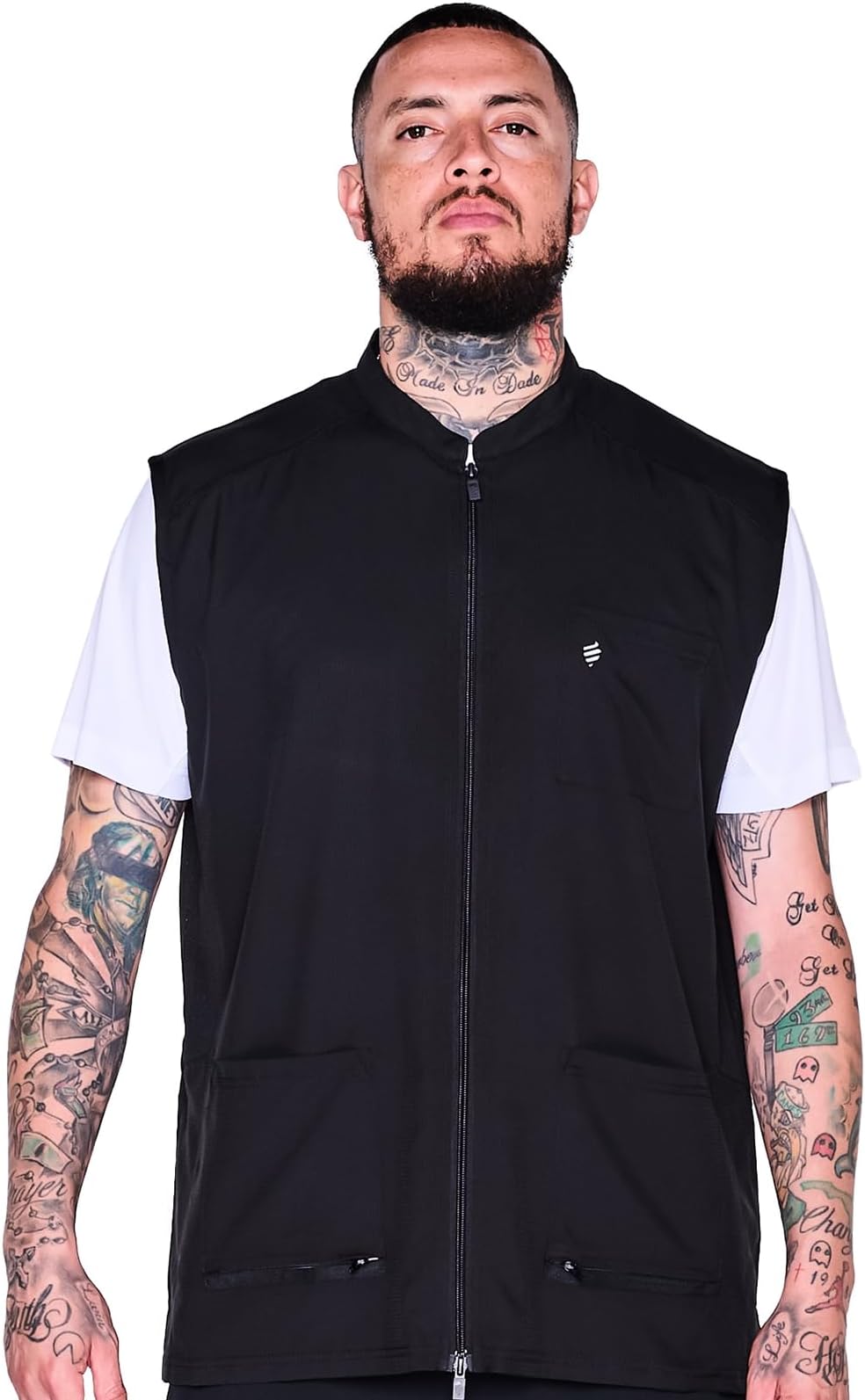 Barber Vest, Men's Hair Repellent, Lightweight & Breathable Mesh Side Panels, Sleeveless, 3 Pockets