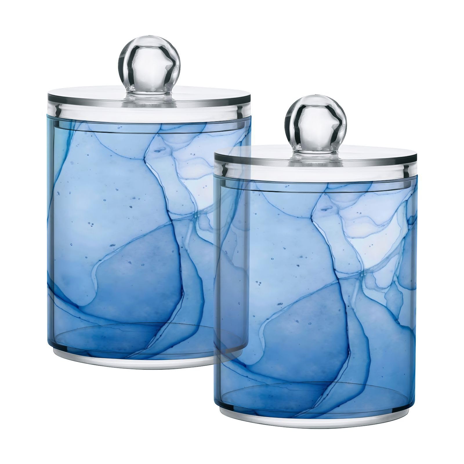 Rangement cotons-tiges marbre bleu Qtip de style premium pour salle d'eau