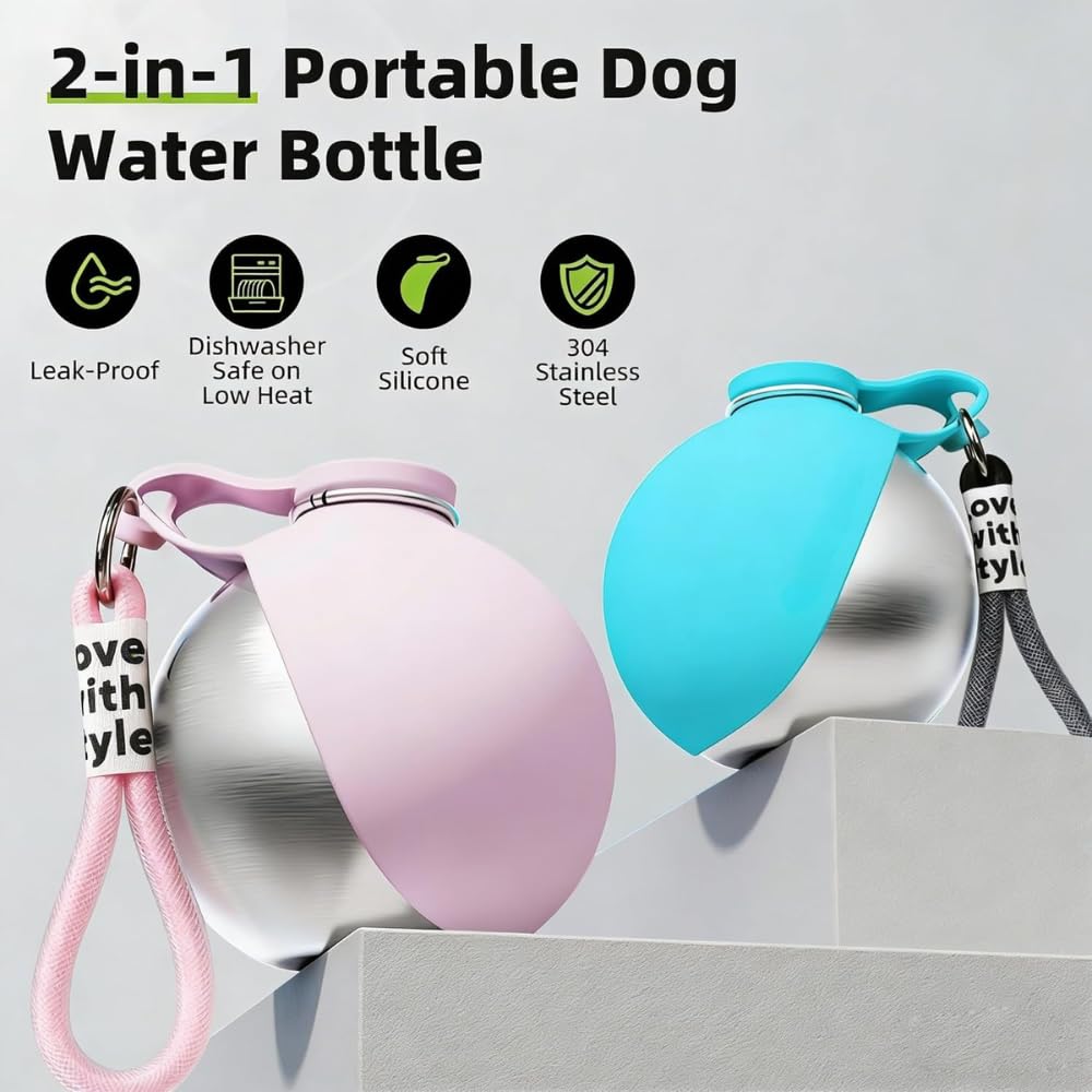 Borraccia Per Cani, Distributore D'Acqua Anti-Goccia Con Ciotola Pieghevole In Silicone, Bottiglia d'Acqua Portatile 2-In-1 Per Cani (1PC rosa)