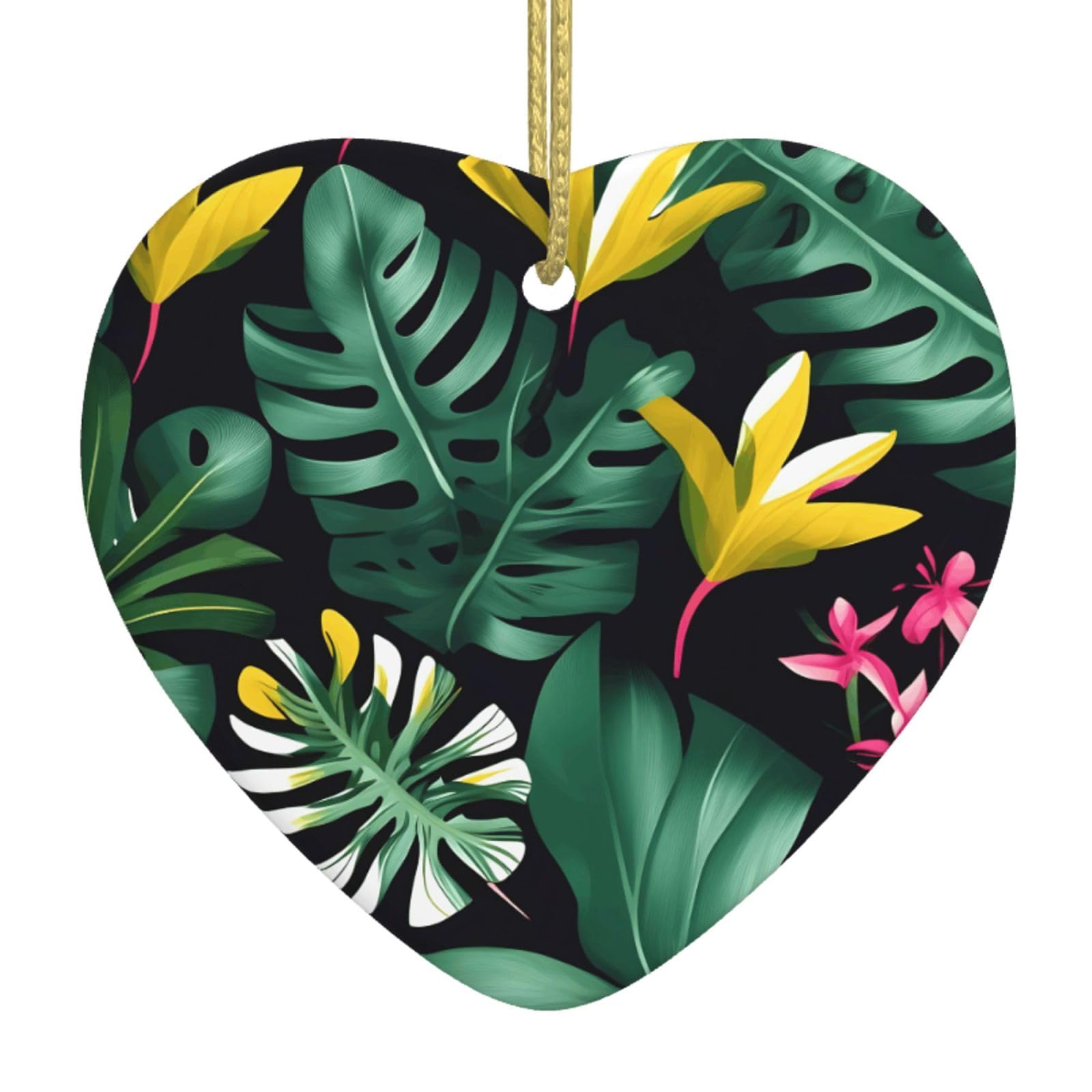 Nbtghga White Hawaiian Tropical Leaves Flower Print Christmas Ornaments, Ceramic Hanging Ornament, Xmas Tree Decoration, Holiday Home Decor