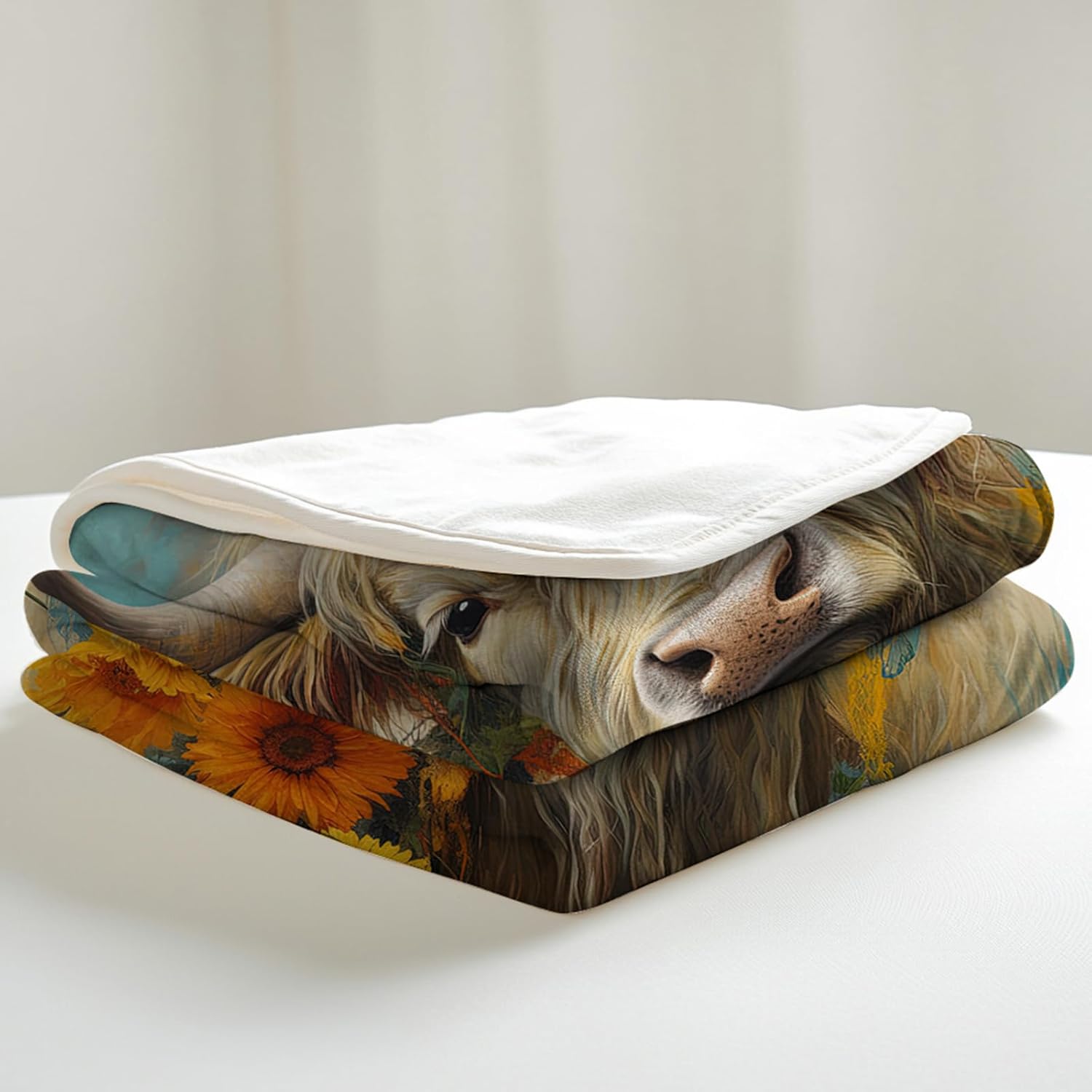 Floral Highland Cow Blanket Cow Sunflower Farm Barn Fleece Blanket for Women Queen Size Blanket Baby King Size for Kids Teenage Girl(49"x59") - Image 5