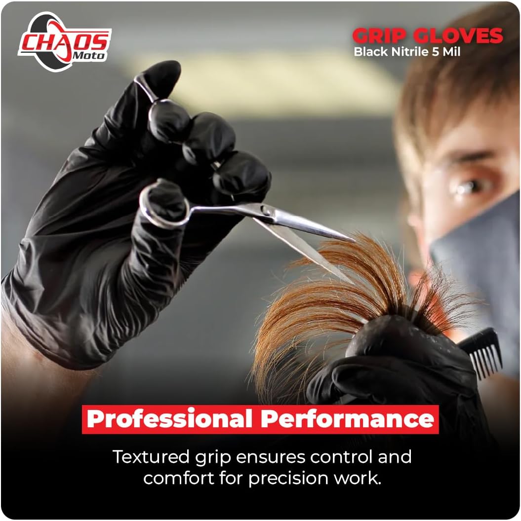 Grip Black Nitrile Gloves 5mil Latex-Free, Powder-Free, Micro-Textured for Repair, Cleaning, Painting, Chemical (1 box/100 gloves), Large