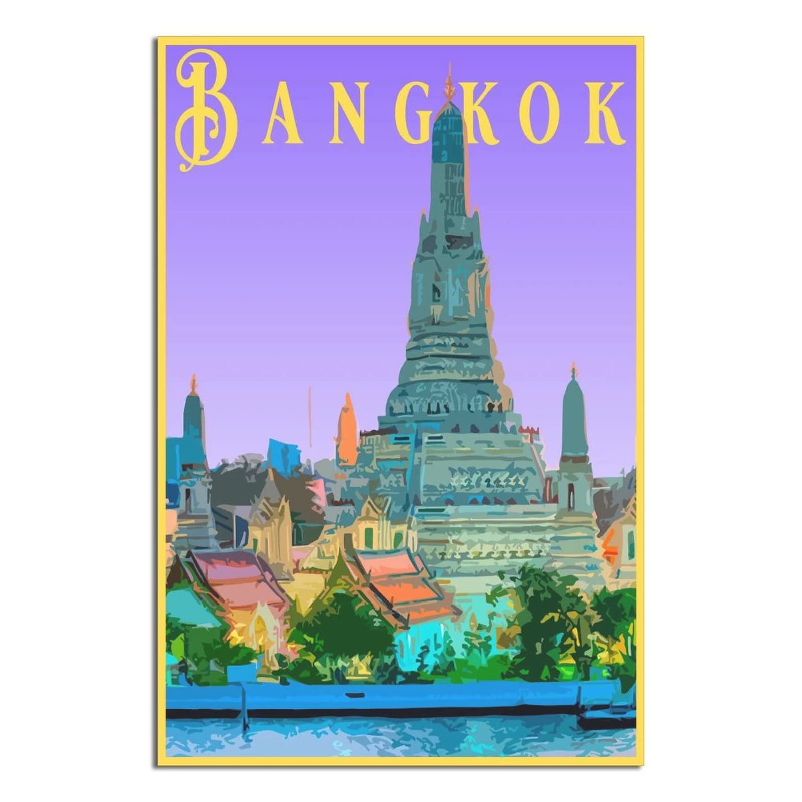 ZSEFV Bangkok Thailand Skyline Vintage Travel Poster Decorative Posters Modern Bedroom Canvas Art Poster Picture Painting Posters Wall Decor art Gift