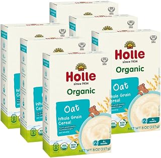 Holle Organic Whole Grain Oat Baby Cereal 6-Pack - Sugar-Free Oatmeal for 6+ Months with Fiber & Vitamins