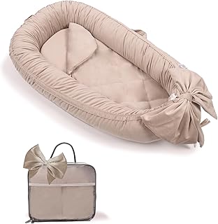 EAQ Baby Nest Pod for Newborn,Baby Sleep Pod Soft Breathable Napping or Traveling for 0-12 Months,Travel & Baby Essential Gift for Newborn (Light Khaki)