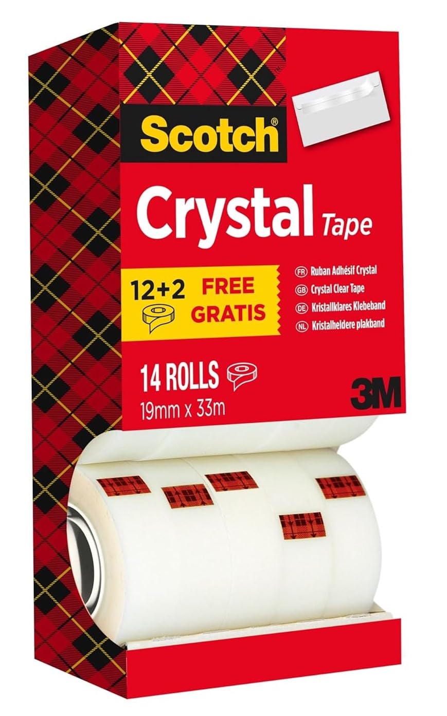 Scotch Crystal Ruban Adhésif Transparent, Multi-Pack, 14 Rouleaux, 19 mm x 33 m - Ruban Adhésif Transparent à Usage Général pour l'Ecole, la Maison et le Bureau