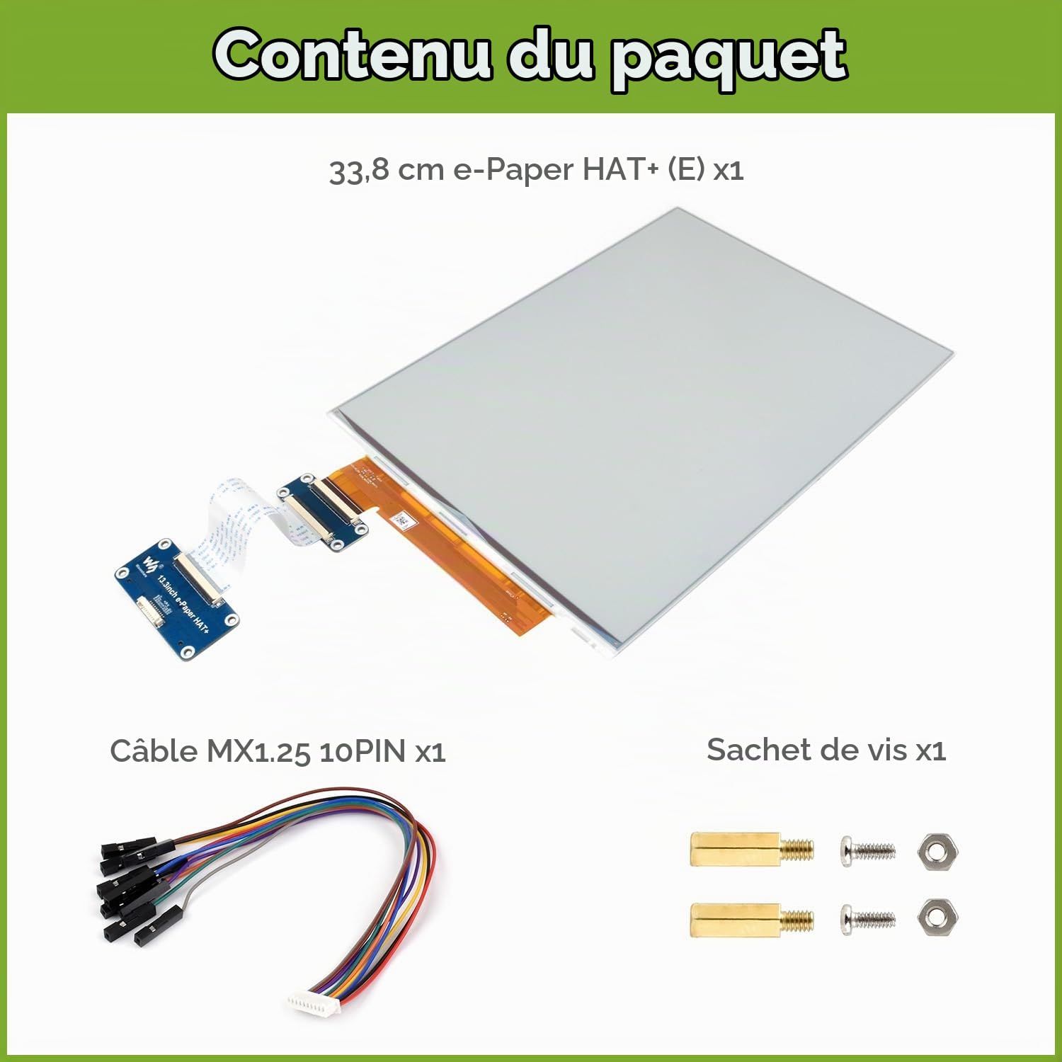 Waveshare 13.3inch E Ink Spectra 6 (E6) Full Color E-Paper Display with Hat+ Standard Driver Hat, 1600x1200 Pixels, SPI Communication, E-Ink Display