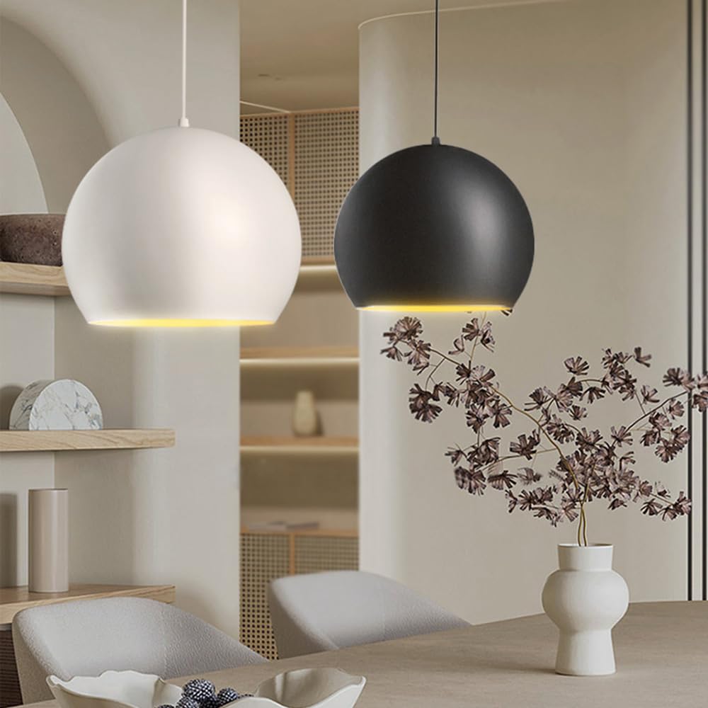 ISCBAFYX wisząca w stylu nordyckim minimalistycznym, jednogłowicowa wisząca z gwintem E27, półokrągły metalowy klosz żyrandola, salon wyspa kuchenna dekoracja gabinetu oprawy oświetleniowe