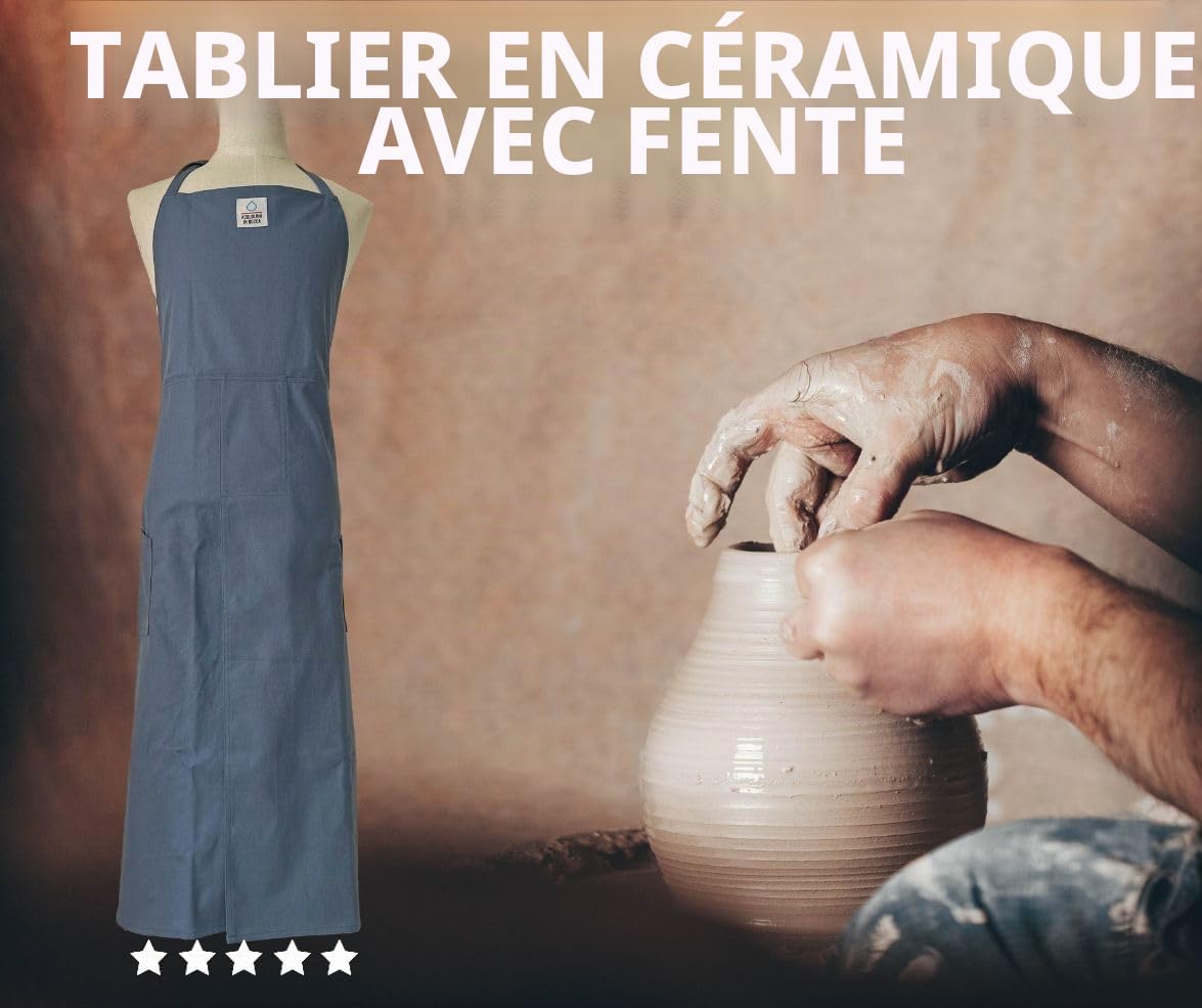 Tablier en céramique avec fente, 100 % coton, pour homme et femme, vert.