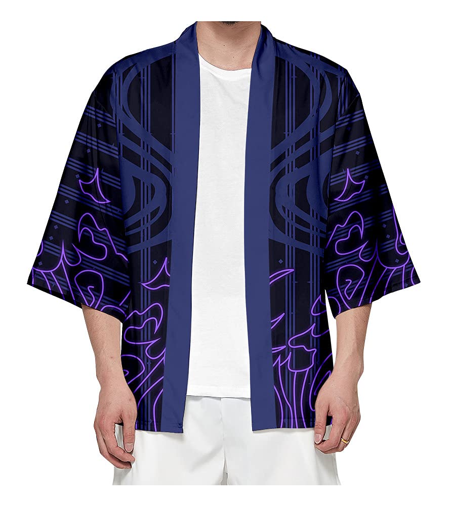 Men's Women's Susanoo no Yubu no Aragami m PES Tsuou's Go d by Ao r Uchiha Sasuke Cardigan Cape Coat Kimono Cosplay Costume Blue XXL