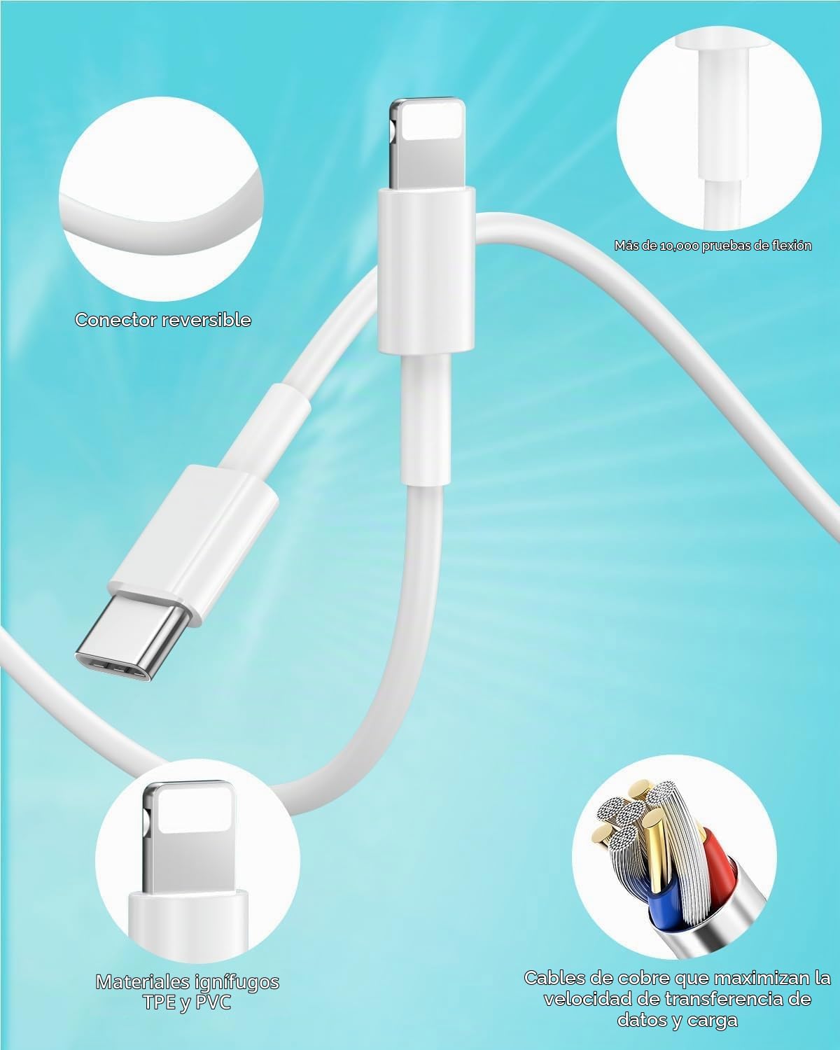 Cargador IPhone 14 MFi 20W Con Cable USB-C De 2M: Carga Rápida PD, Compatible Con IPhone 13/12/11/X Y IPad