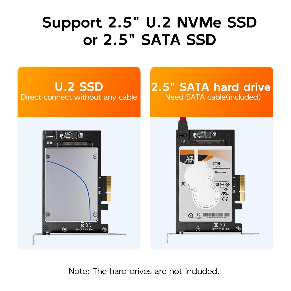 MAIWO U.2 to PCIe 4.0 X4 Adapter Card for 2.5 inch U.2 SFF-8639 SSD, PCIe 4.0 X4 Full Speed, Support 2.5 inch SATA SSD/HDD