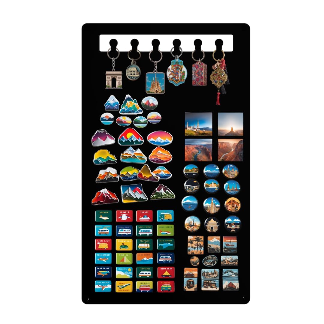Lavagna Magnetica con Ganci per Chiavi Nero 30x70 cm | Lavagna in acciaio per magneti e appunti, con ganci per chiavi e superficie scrivibile; kit di montaggio incluso