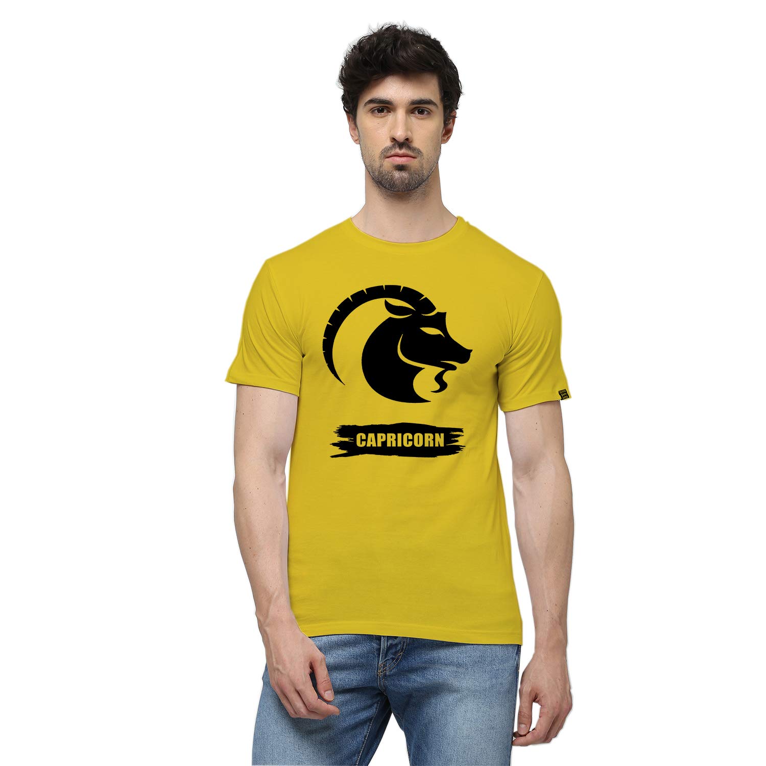 Cotton Male Men's Round Neck Half Sleeve Capricorn Zodiac Printed T-Shirt