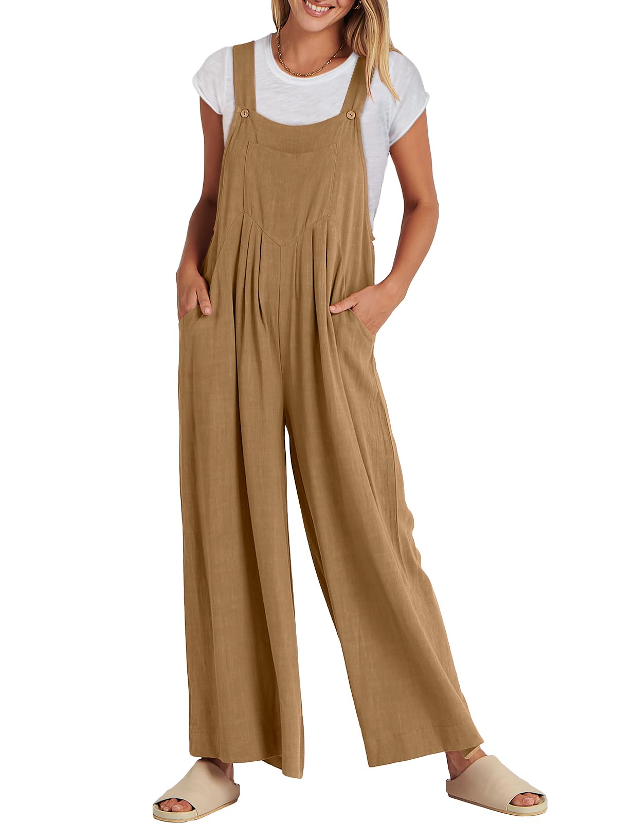 ANRABESS Womens Jumpsuits Overalls Linen Wide Leg Jumpers Casual Summer Fall Outfits 2026 Beach Vacation Clothes with Pockets