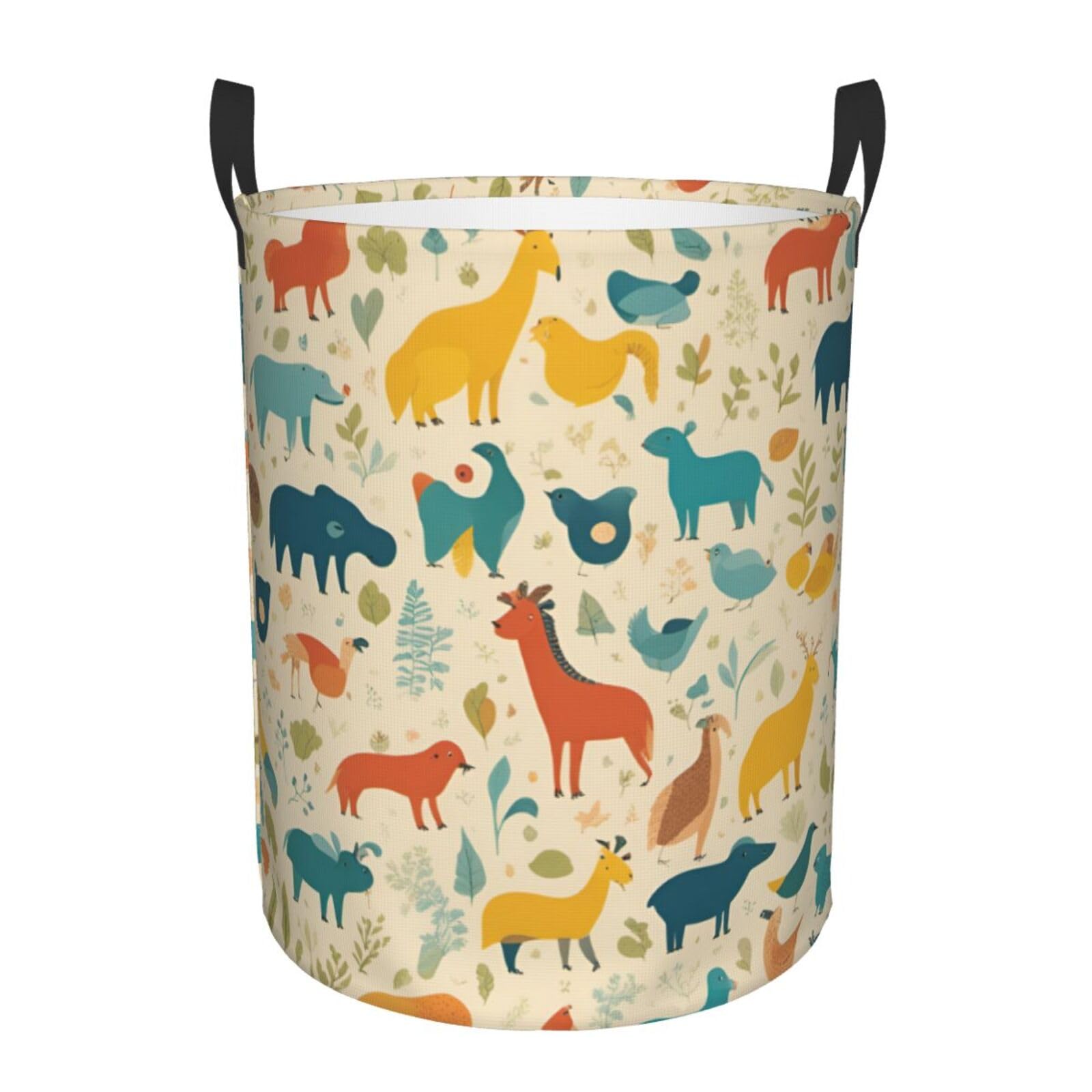 M Collapsible Laundry Hamper Round Animal Pattern Print Storage