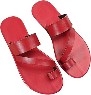 GORGLITTER Women's Red Flat Sandals Strappy Open Toe Slide Shoes