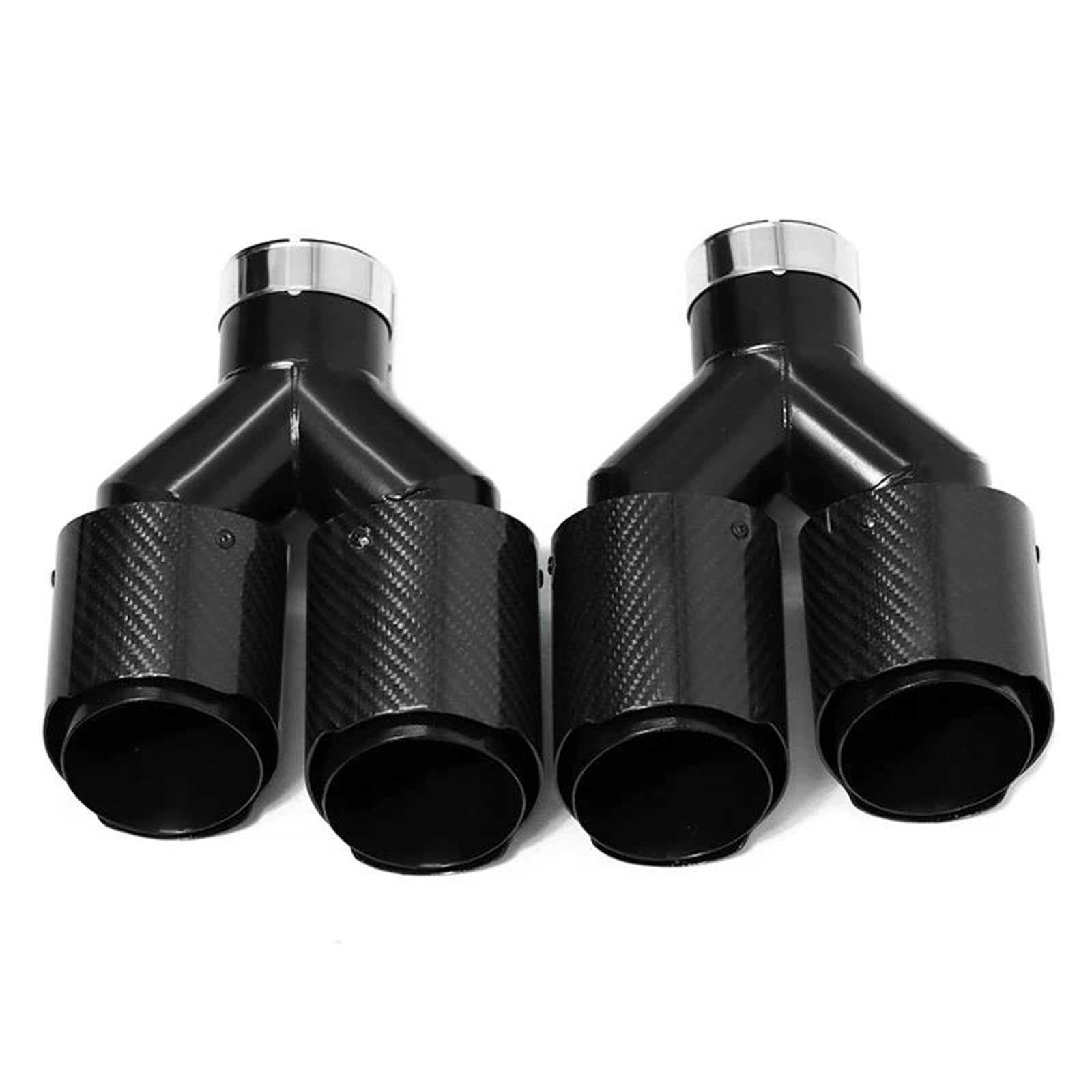 Tubo de escape doble de alta calidad con acabado de carbono negro brillante y boquilla de 65mm 8