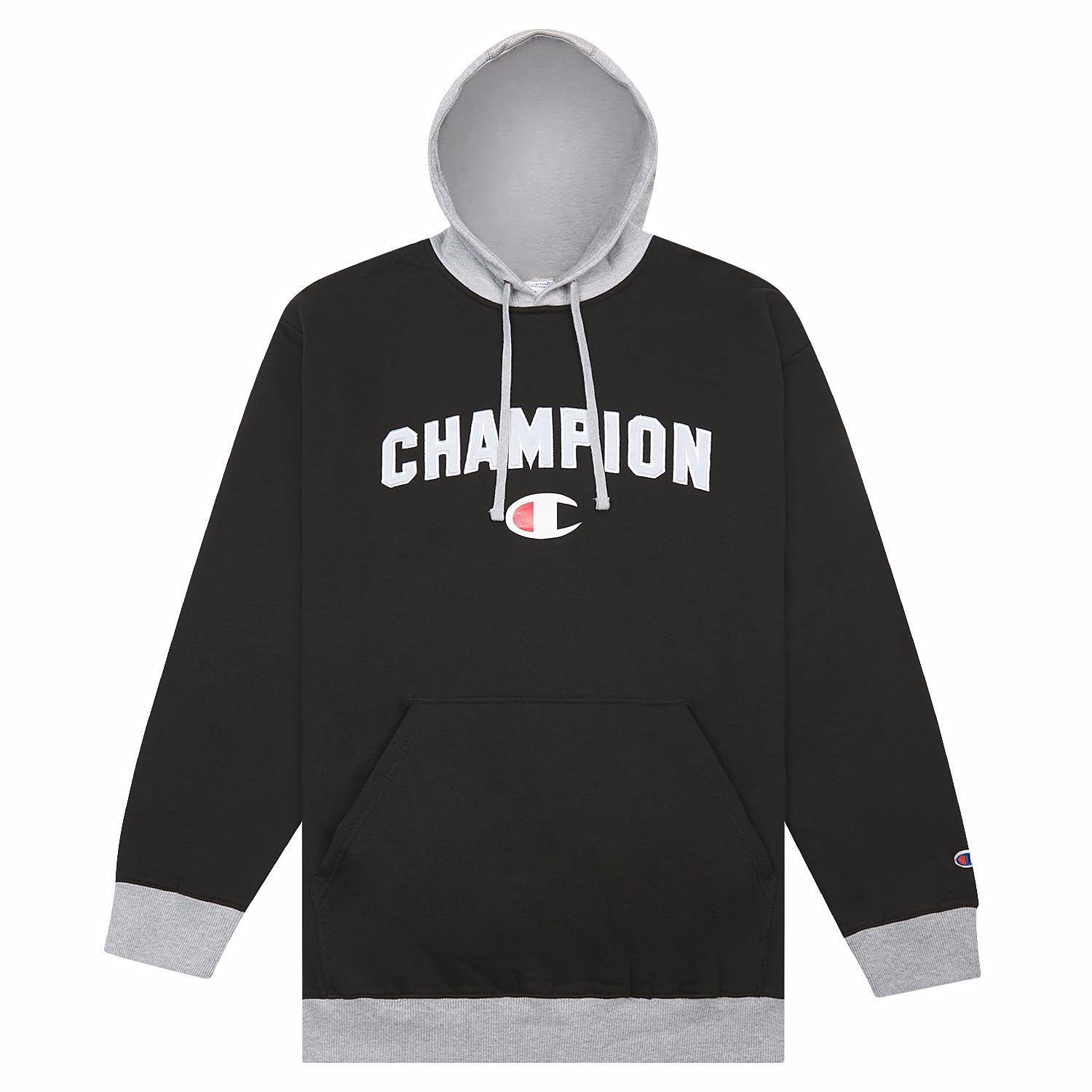 Champion Hoodies for Men – Big and Tall Men’s Fleece Hoodie, Graphic Pullover Black/Heather Gray