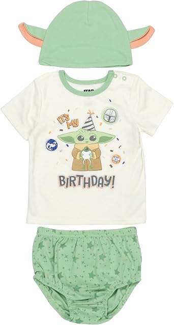 STAR WARS The Child Baby Pullover T-Shirt Diaper Cover and Hat 3 Piece Outfit Set Infant