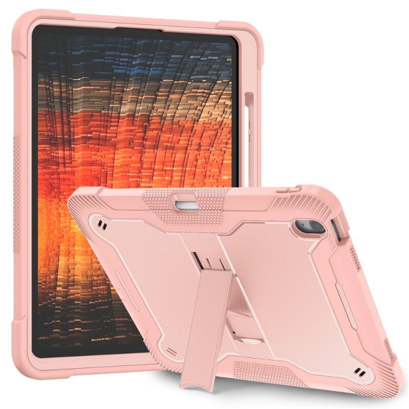 Coque iPad Air 11 M3 2025 antichoc or rose en silicone rigide avec support