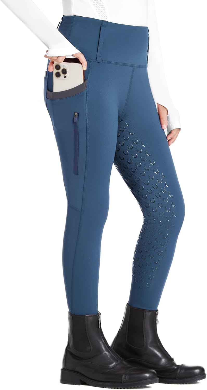 FitsT4 Sports Girls Riding Pants Full Seat High Waist Kids Equestrian Breeches Horse Schooling Tights Zipper Pockets