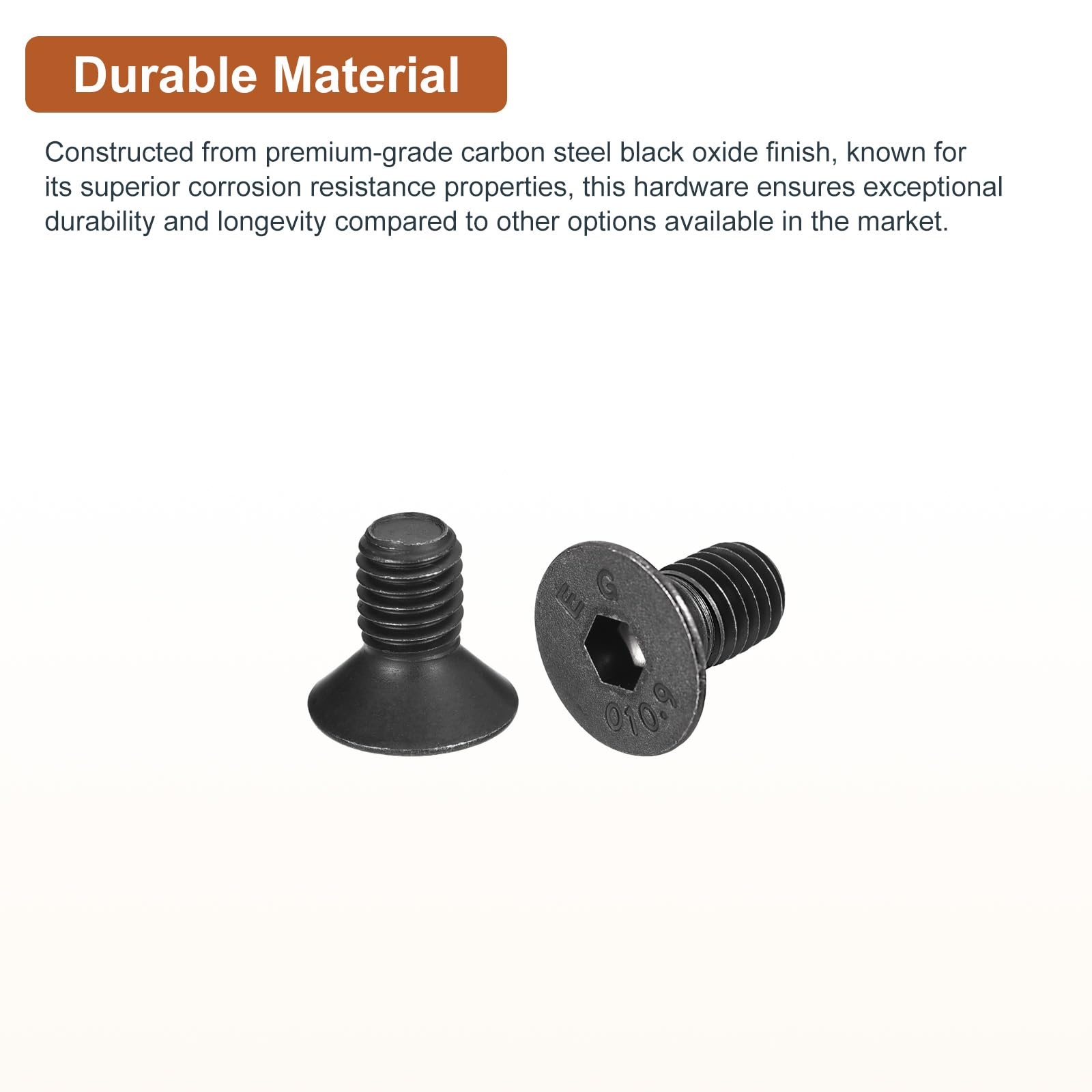 DTGN M8-1.25x16mm Flat Head Socket Cap Screws, 25 Pack Hex Socket Flat Head Screws Carbon Steel Black Oxide, Full Thread - Image 3