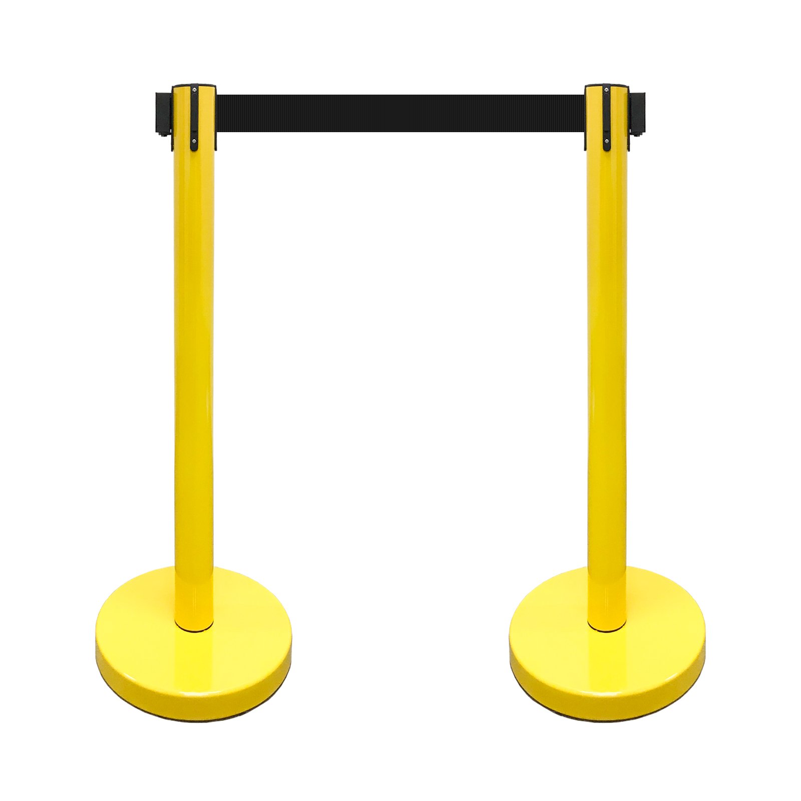 VIP Crowd Control Retractable Belt Stanchion Queue Safety Barrier Set, 36" Ht, 78" Belt (2 YEL Posts Black Belt)