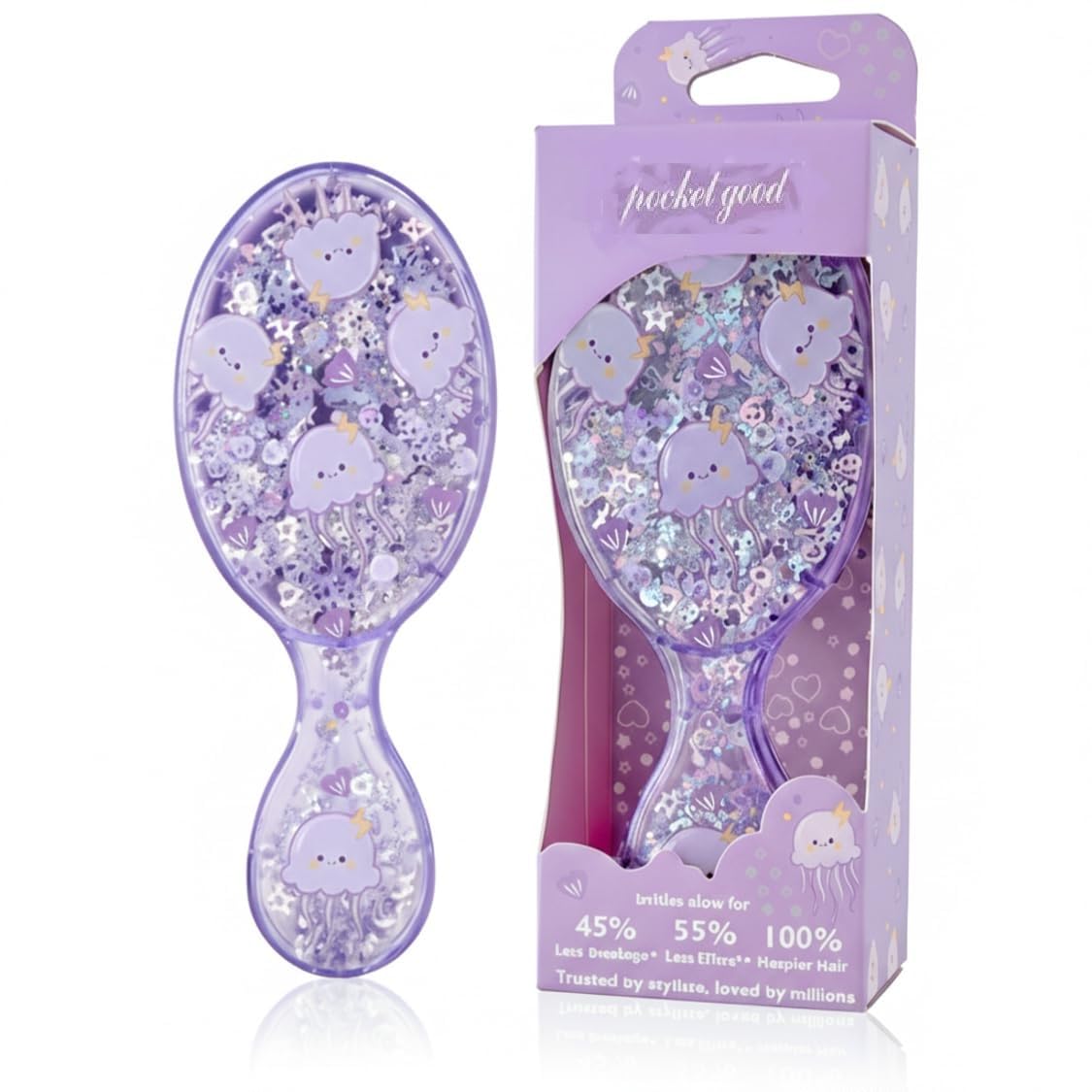 Baby Hair Brush with Glitter Design for Girls, Soft Bristle Detangling Hairbrush for Newborn, Infants & Kids, Gentle Scalp Massage Comb, Anti-Static Tangle Free Cute Cartoon Paddle Hair Brush (1 Pc) (Purple)-image-17