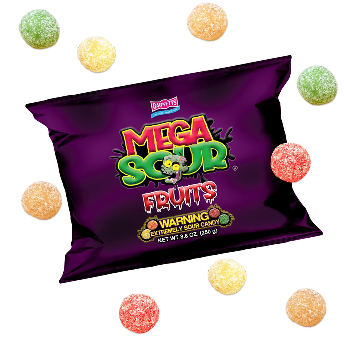 Barnetts - Mega Sour Candy Fruits 250g - Trendy Sweet Bags - Traditionally Handmade Sweets - Sour Coating Lasts 20 Seconds - Candies for Party Bag, Gift Hamper, or Hamper Box