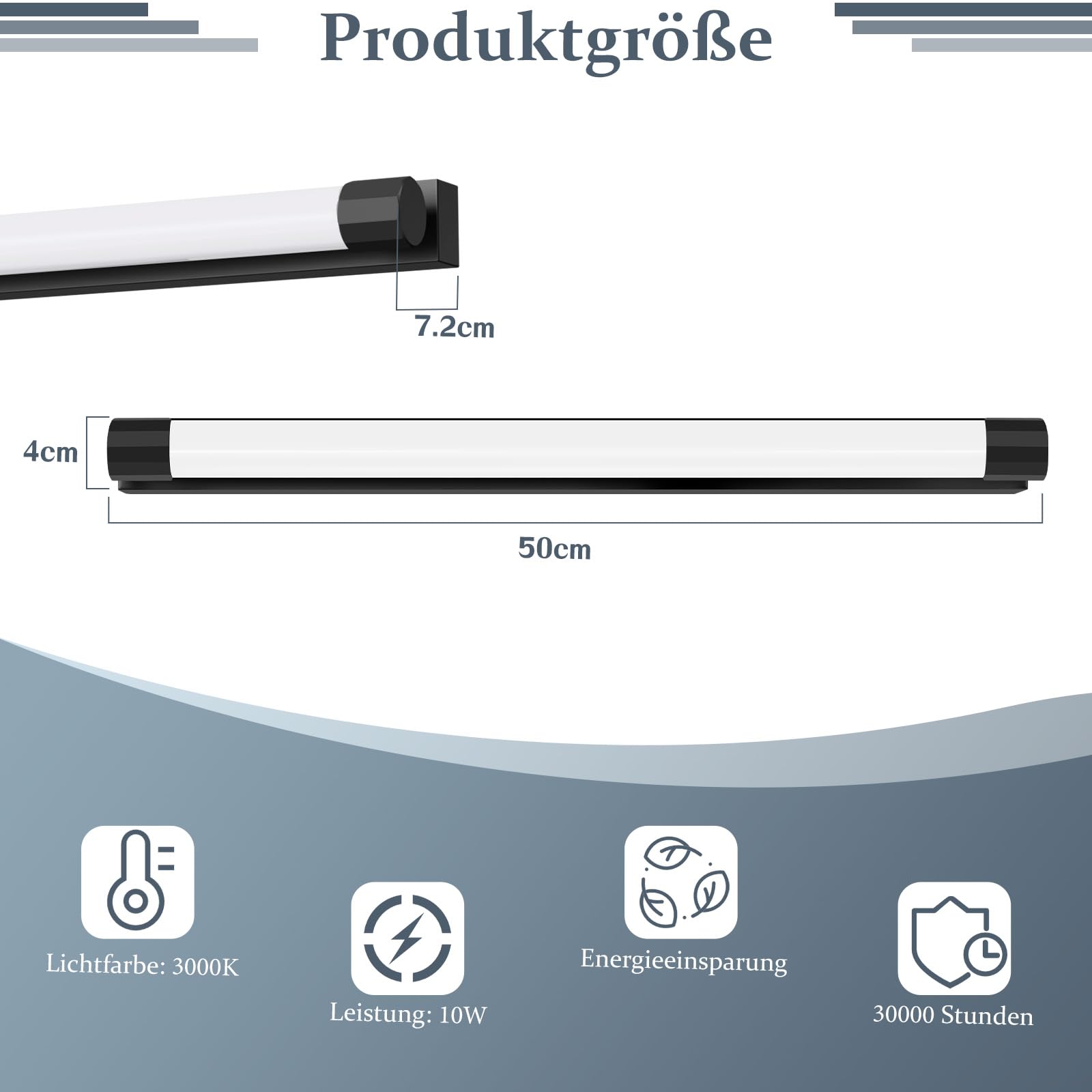 Homefire Lampada a LED per specchio da bagno 50cm 10W Lampada per | specchio da bagno Nero 3000K Impermeabile IP44 Lampe da parete moderna Applique per corridoio Soggiorno Armadio