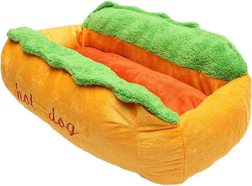EVERTREND Cotton Hot Dog Shape Pet Bed Kennel Cat Dog Nest Puppy House Warm Mat Cushion Washable Pad