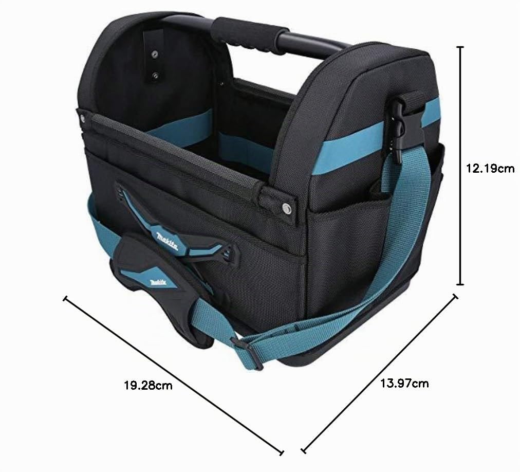 Makita E-15403 Werkzeugtasche offen, stabiler Handgriff aus Metall und Schultergurt, viel Stauraum, wasserdichter verstärkter Boden, 29 Liter Fassungsvolumen, Polyester, 490 x 310 x 365 mm (LxBxH)