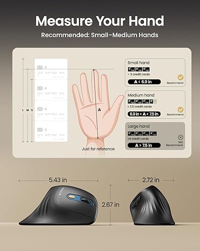 Miniatura 6 de ProtoArc Mouse ergonómico, EM11 NL, mouse vertical inalámbrico, Ergo con múltiples dispositivos, ratones recargables USB-C para Windows, Mac OS,
