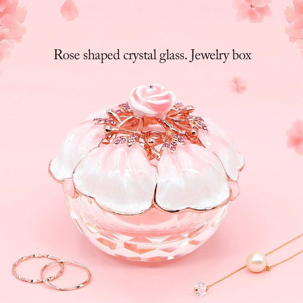 Schmuckschatullen Schmuckschatulle aus Glas mit Deckel aus Blechlegierung, kleine rosa Schmuckschatulle für Ringe, Halsketten, Andenken-Organizer, Schmucketui, Geschenk