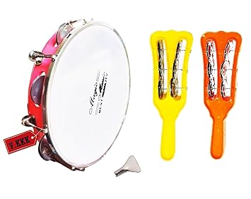 AOKO 10-inch Tambourine Set of 2 | Traditional Kartal Percussion Musical Instruments for Drums, Rhythm, and Sound Therapy | Ideal for Folk, Indian, and Religious Music - image, photos