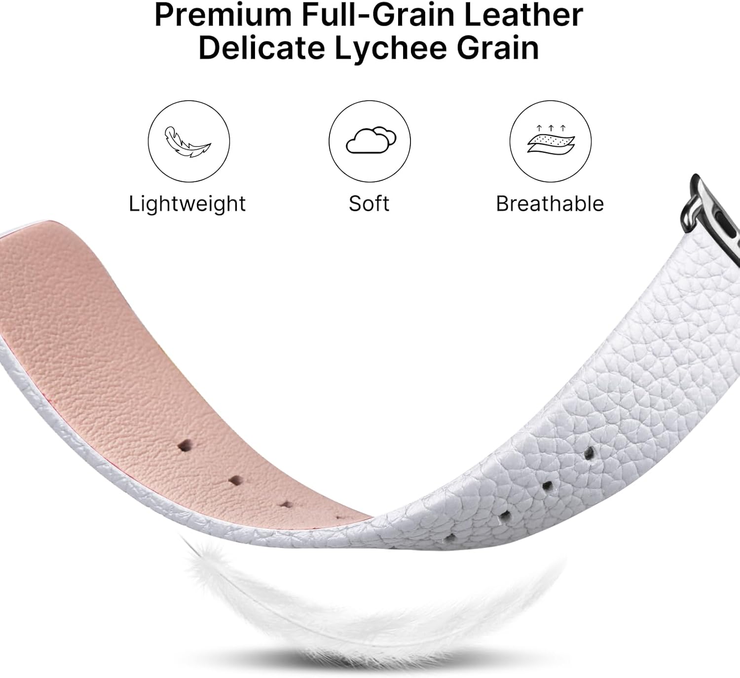 Fullmosa Leather Bands Compatible with Apple Watch Band 49mm 46mm 45mm 44mm 42mm for Men Women, Top Grain Genuine Leather Strap for iWatch Series 11/10/9/8/7/6/5/4/3/2/1,Ultra3/2/1,SE3/2/1, White/Silver - Image 4