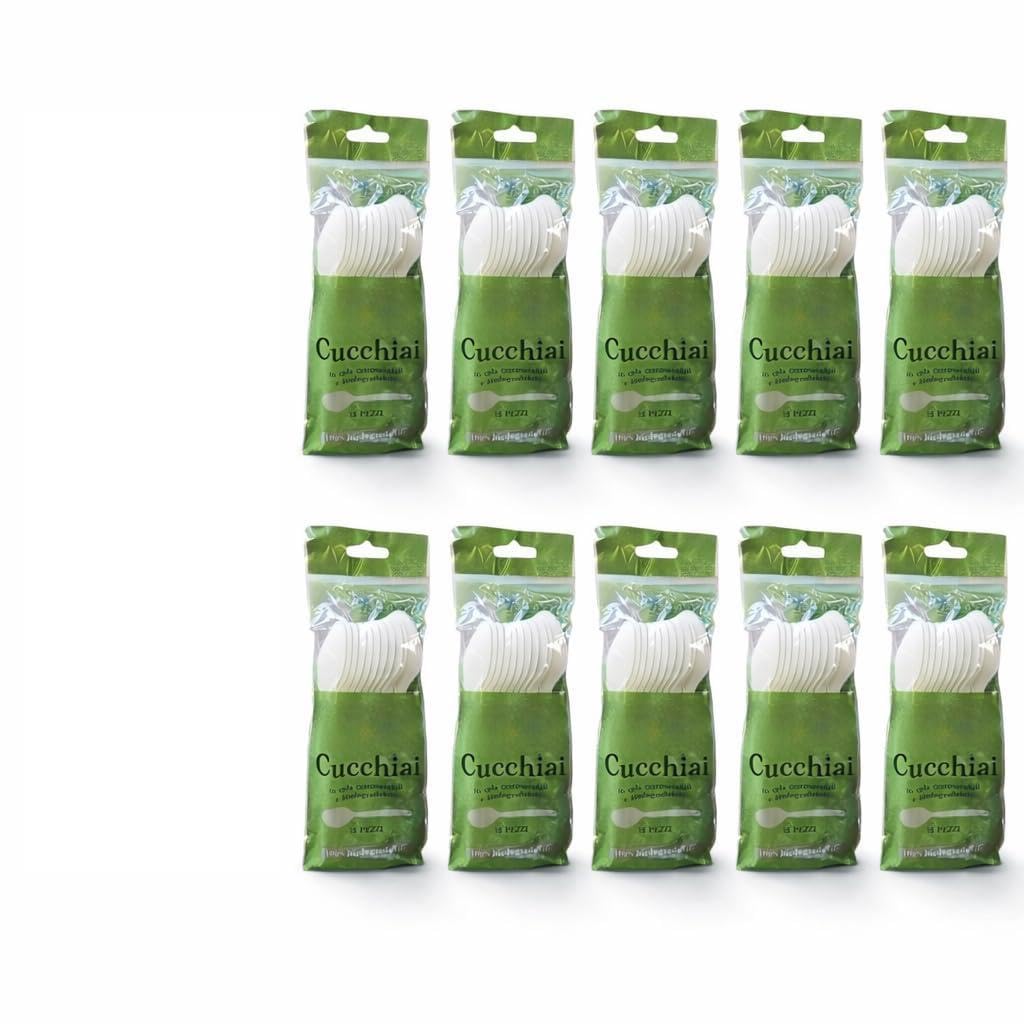 Cucchiai biodegradabili e compostabili Posate in Fibra di Zucchero Bianche 120 Pezzi 10 Confezioni Eco Friendly