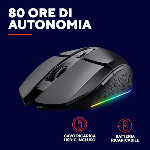 GXT 110 Felox Mouse Gaming Wireless Ricaricabile, 80 Ore di Autonomia, 800-4800 DPI, Illuminazione LED, 6 Pulsanti, Mouse Senza Fili RGB per Computer, Laptop, Windows - Nero - Mouse gaming - Immagine 3