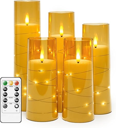 kakoya Velas LED sin llama con temporizador, 5 velas parpadeantes sin llama para ambiente romántico y decoración del hogar, carcasa acrílica