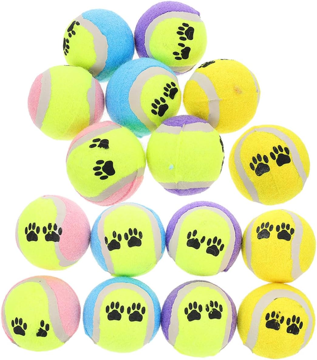 Kisangel 16pcs Dog Tennis Balls Plush Pet Training Rubber Interactive Balls for Medium Dogs Puppy Exercise and Chewing Random Color