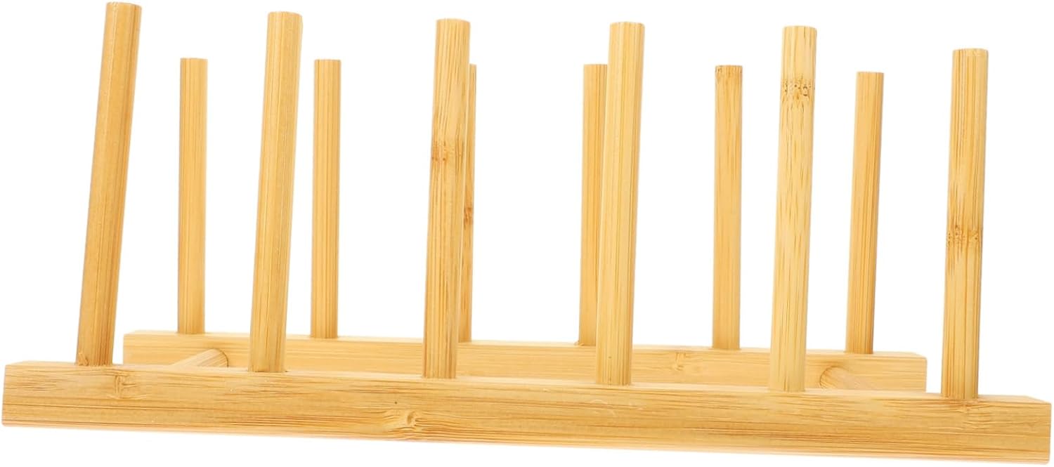 Bamboo Plate Drainer Rack Multi-use Dish Organizer for Kitchen Space-Saving Design with Compartments for Plates Pots and Lids Eco-Friendly Bamboo Construction