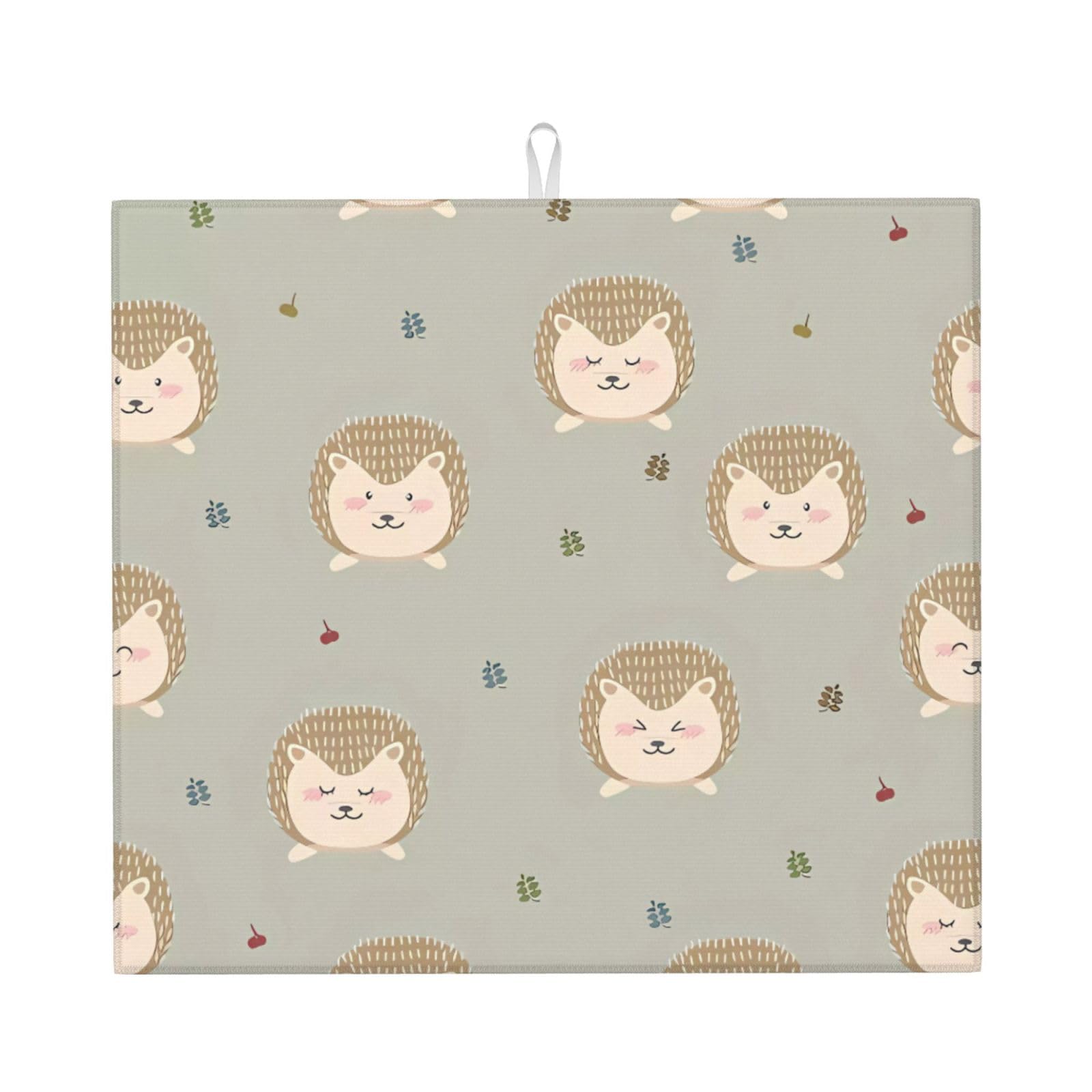 WHJSSF Many hedgehogs Prints Kitchen Drying Mat - Absorbent Dish Drying Throw with Colorful Prints, Quick-Dry Countertop Layer for Dishes & Appliances - Non-Slip & Foldable