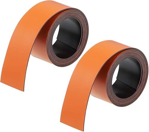 uxcell 2 tiras magnéticas de borrado en seco de 1 pulgada x 3.3 pies, etiquetas magnéticas para escribir color naranja para pizarras blancas,