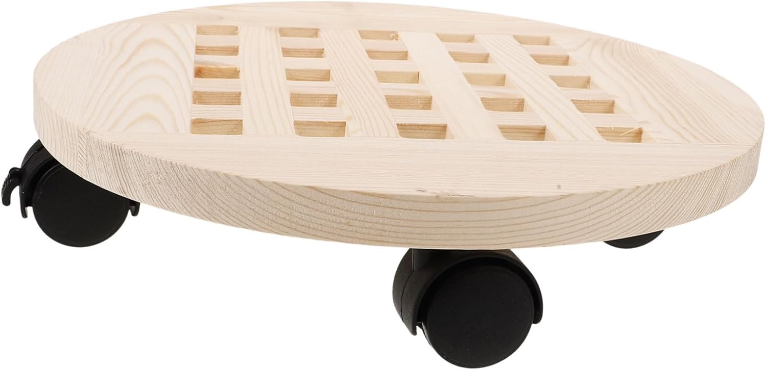 Wooden Flowerpot Base Wheels Movable Planter Tray Round Plant Saucer Holder Garden Pot Holder Vintage Decor