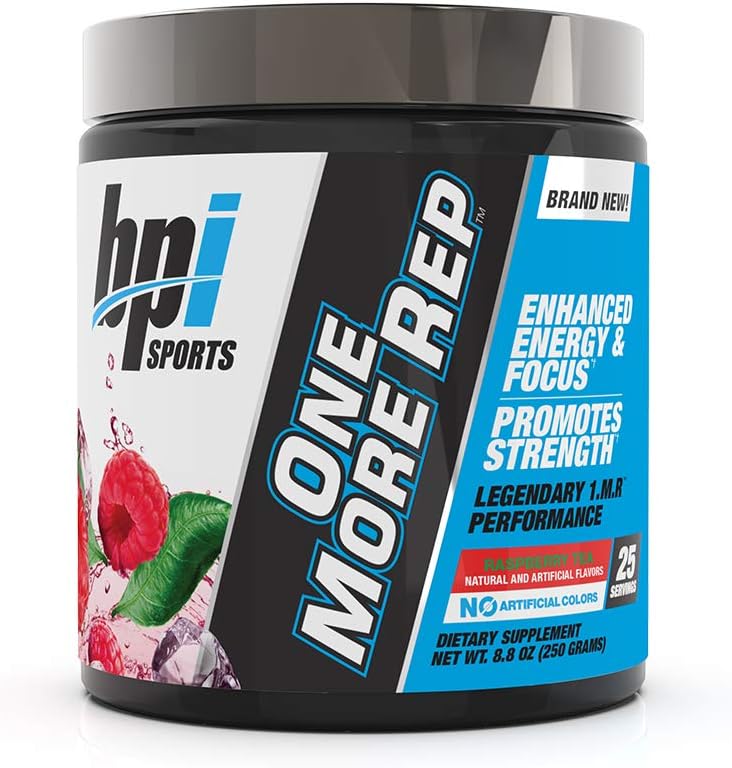 BPI Sports One More Rep Pre Workout Powder - Raspberry Tea - 25 Servings - Caffine + L-Citrulline + Carnitine + Beetroot - Preworkout Energy, Strength, & Focus for Men & Women