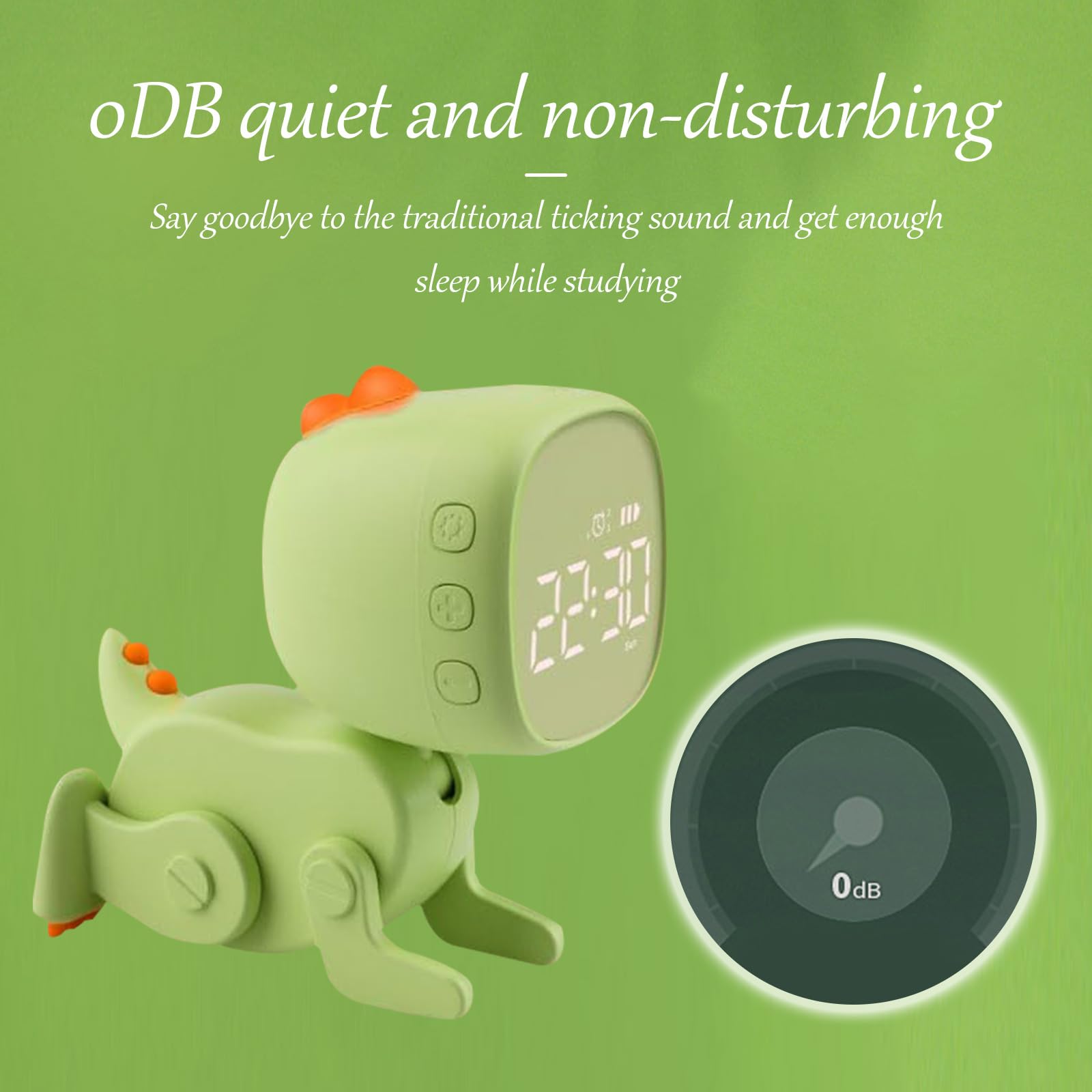 Reloj despertador digital para niños, luz nocturna de dinosaurio con 3 grupos de alarma, sonido y brillo regulable en carga USB, color verde