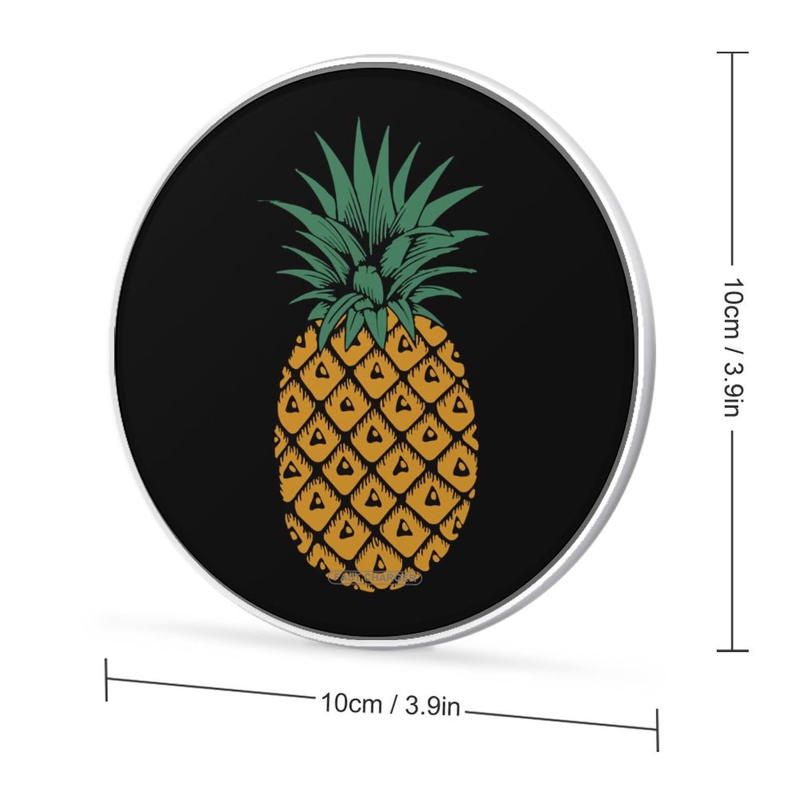 Down Pineapple Cute Charger Pad 10W Max Round Charging Stand with USB Cable Compatible with Most Cell Phone (No AC Adapter)