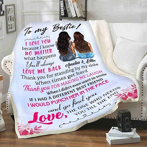 Miniatura 4 de Manta con nombre personalizado con texto en inglés "I Love You My Bestie" para mejor amiga, hermana del alma, día de la amistad, Navidad, Acción de